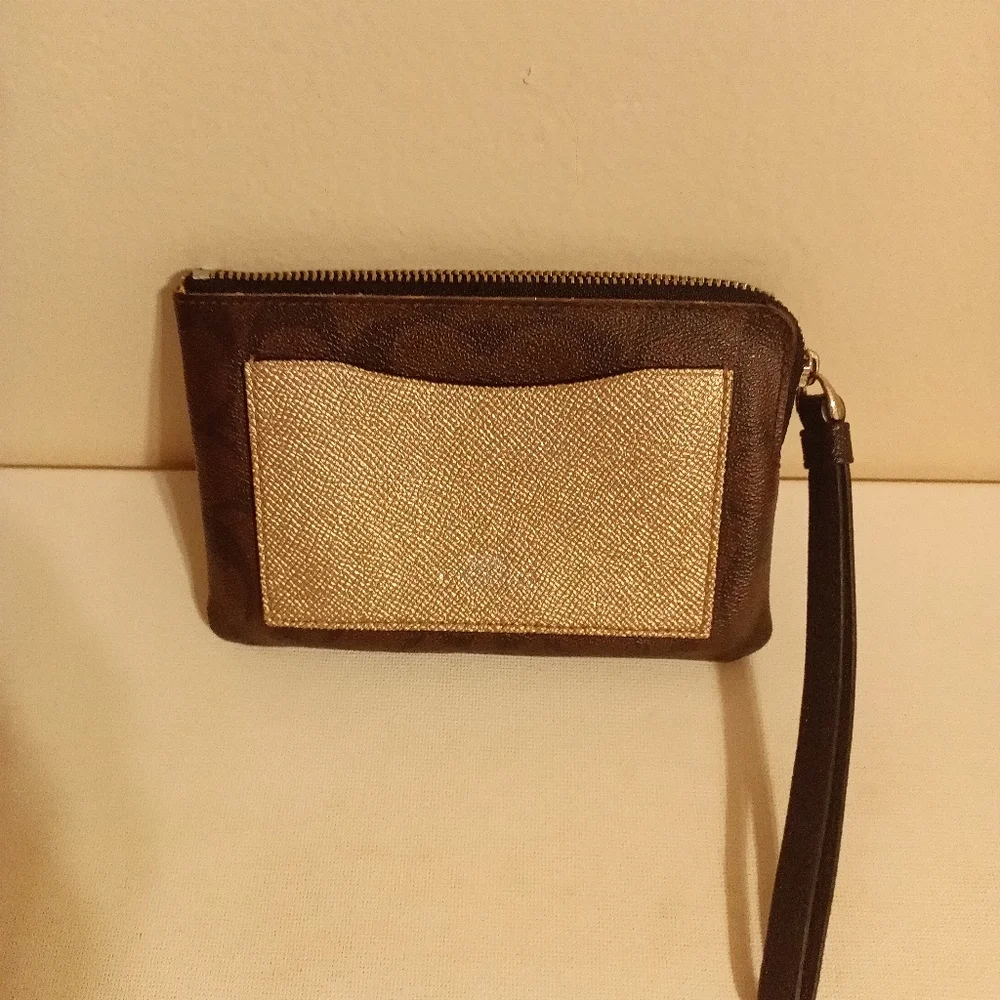 Coach Brown metallic Coated Canvas metallic front make up bag